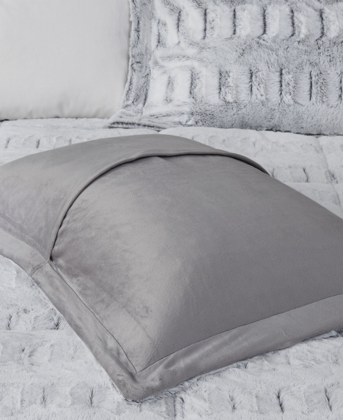 Macy's Gia Faux-fur 3-pc. Comforter Set, Full/queen In Gray,white