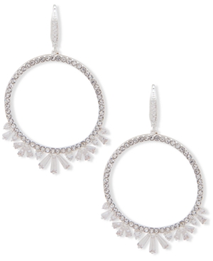 image of Anne Klein Silver-Tone Baguette Open Drop Earrings