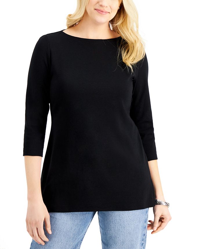 Karen Scott 3 4 Sleeve Boat Neck Tunic Top Created For Macy S Reviews Tops Women Macy S