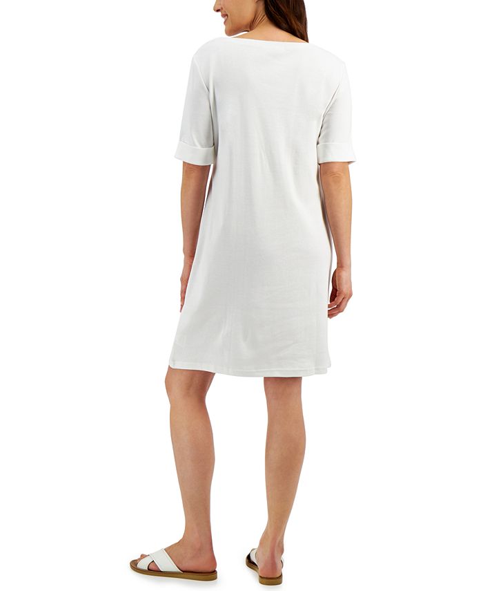 Karen Scott Cotton Cuffed-Sleeve Dress, Created for Macy's & Reviews ...