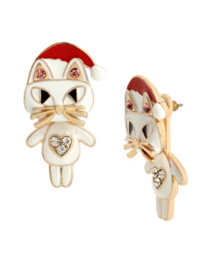image of Betsey Johnson Santa Cat Front Back Earrings