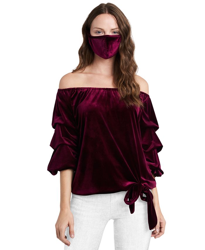MSK Velvet Off-The-Shoulder Puff Sleeve Top & Mask - Macy's