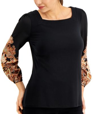 JM Collection Printed-Sleeve Top, Created for Macy's