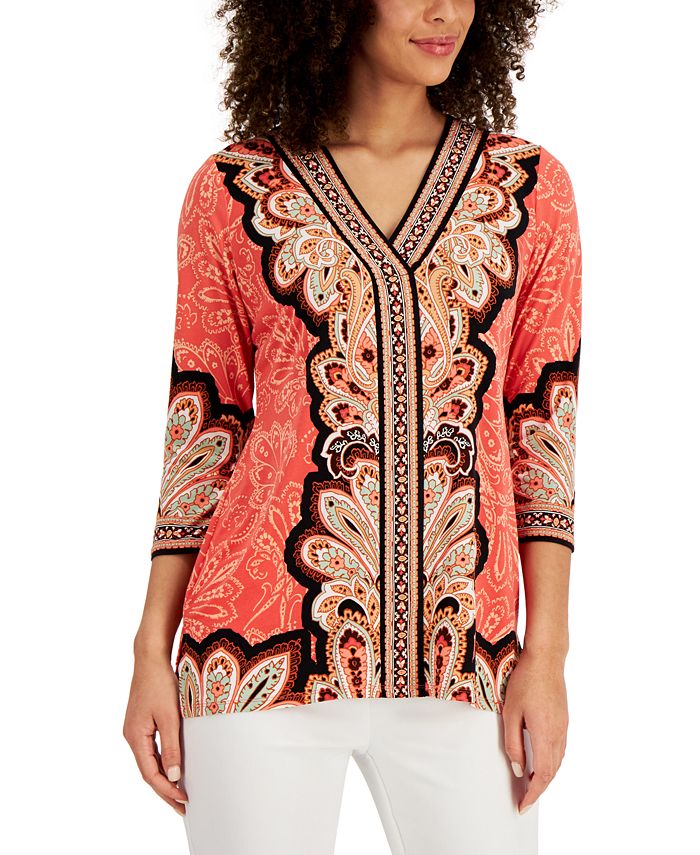 JM Collection Mixed-Print Tunic Top, Created for Macy's - Macy's