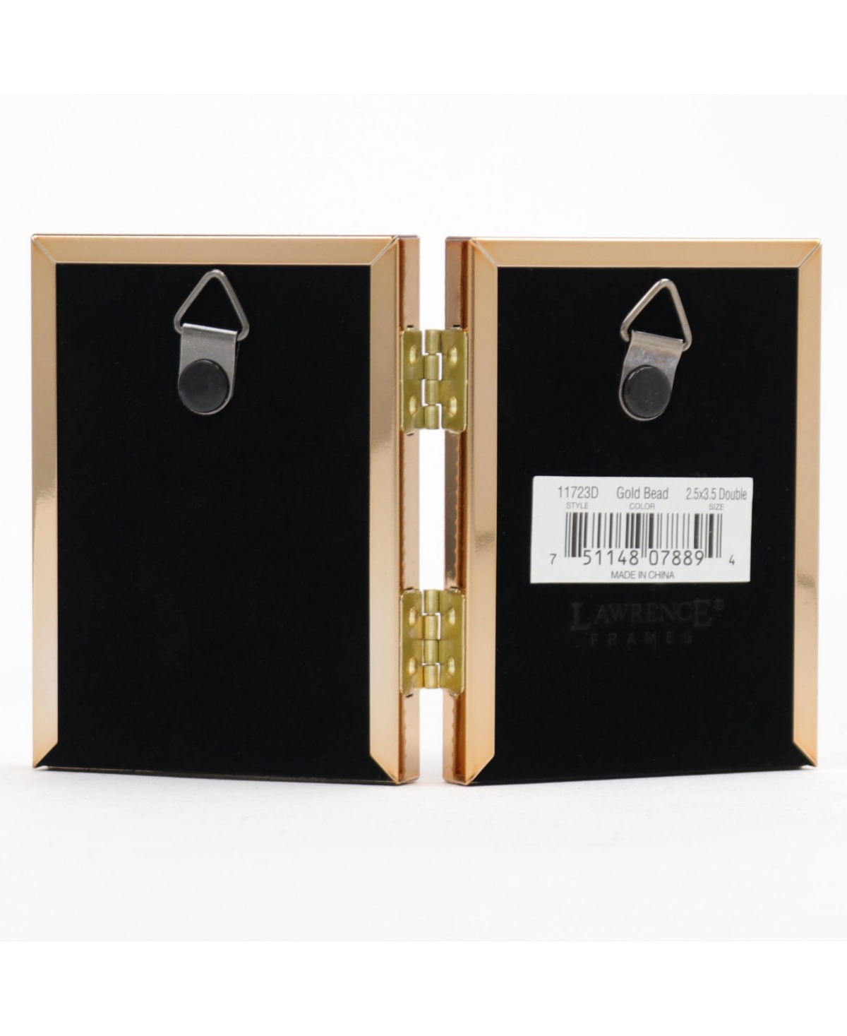 Polished Metal Hinged Double Picture Frame - Bead Border Design, 2.5