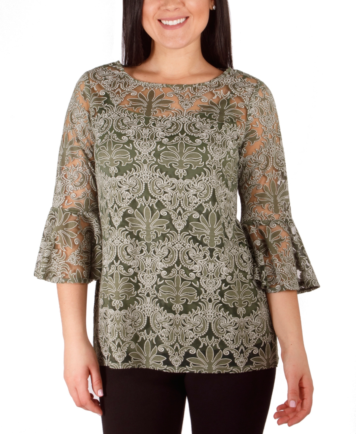 Women's Bell Sleeve Blouse and Solid Camisole - Sage Starthrone