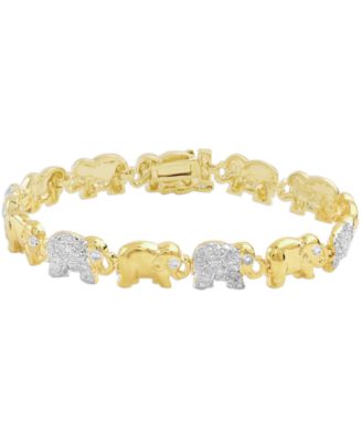 Diamond Accent Elephant Link Bracelet in Silver Plate, Rose Gold or Gold Plate