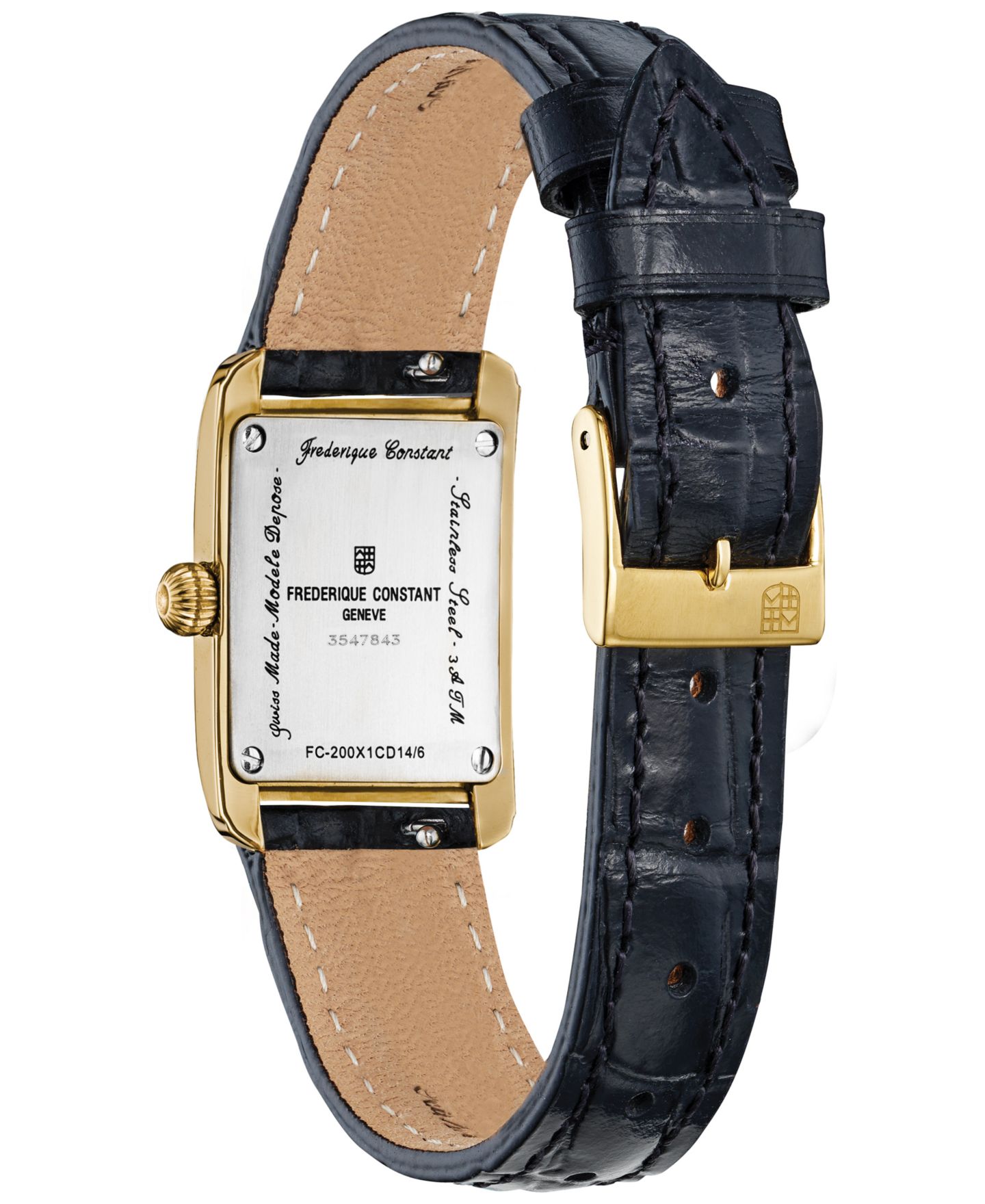 Женские часы Frederique Constant Swiss Classics Carree Diamond (3/8 ct. t.w.) Black Leather Strap Watch 23mm — фото 3