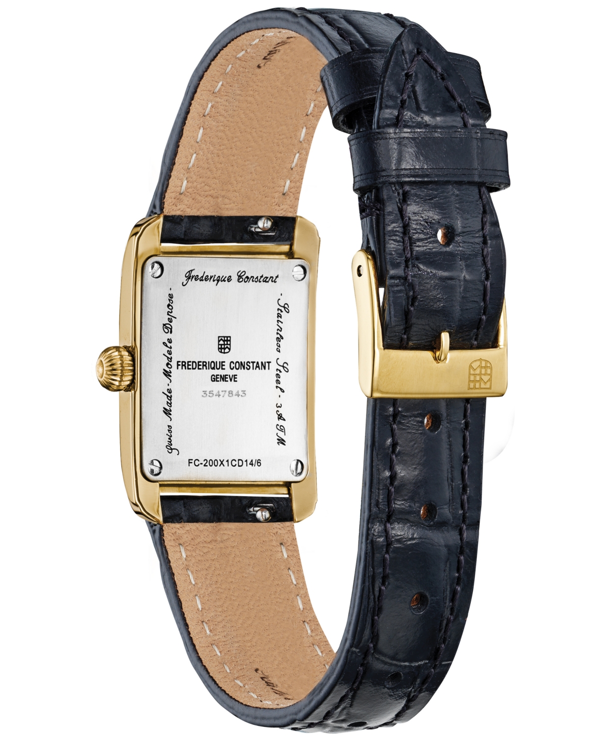 Shop Frederique Constant Women's Swiss Classics Carree Diamond (3/8 Ct. T.w.) Black Leather Strap Watch 23mm In Gold