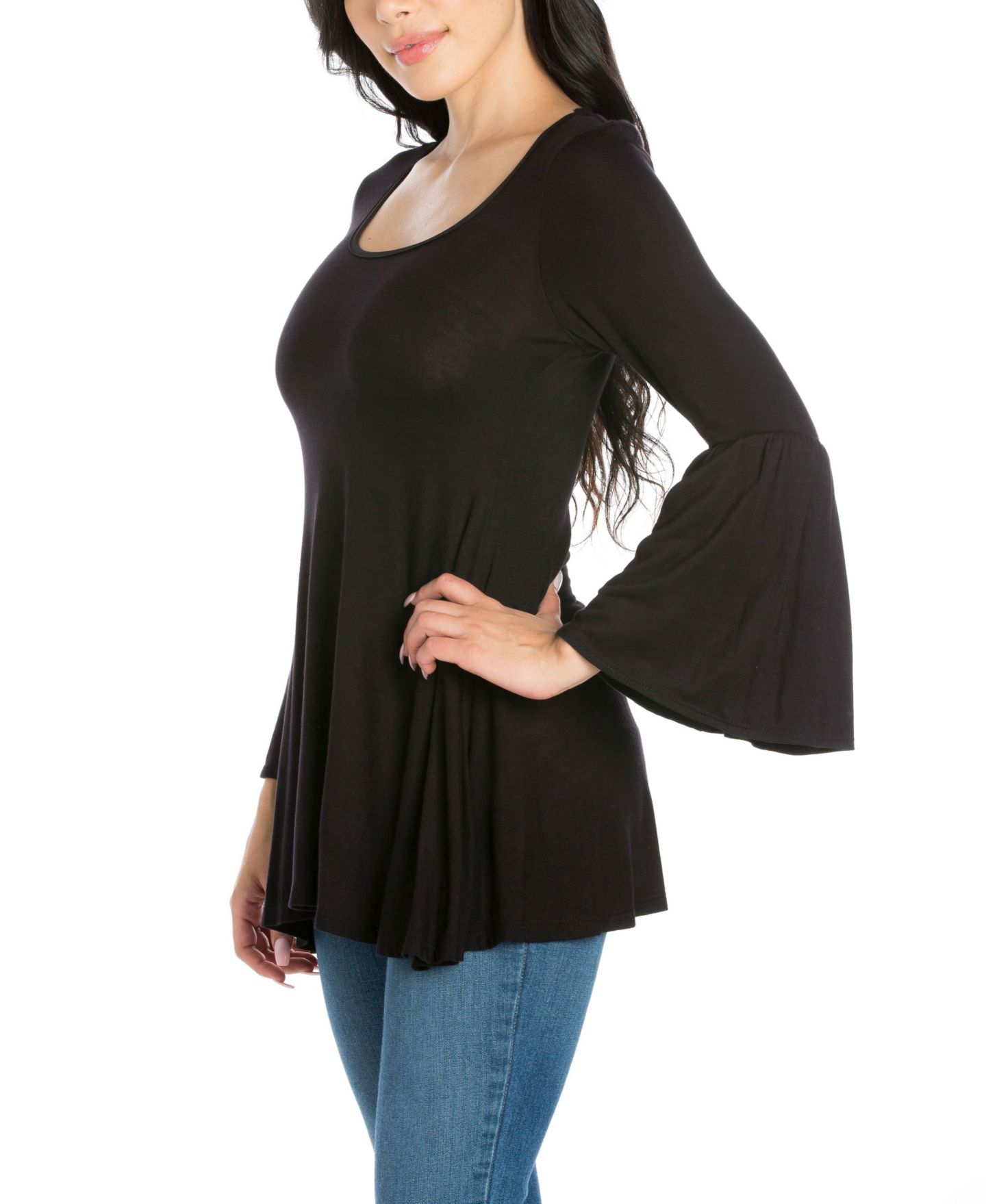 Женский топ 24seven Comfort Apparel Long Bell Sleeve Flared Tunic Top, цвет: Чёрный — фото 3