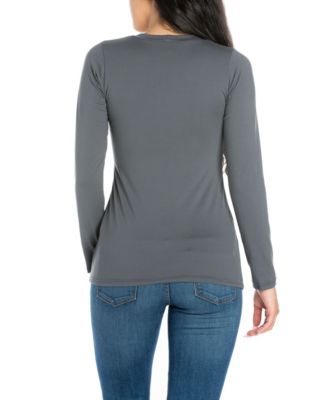 Scoop Neck Long Sleeve Solid Color Tee