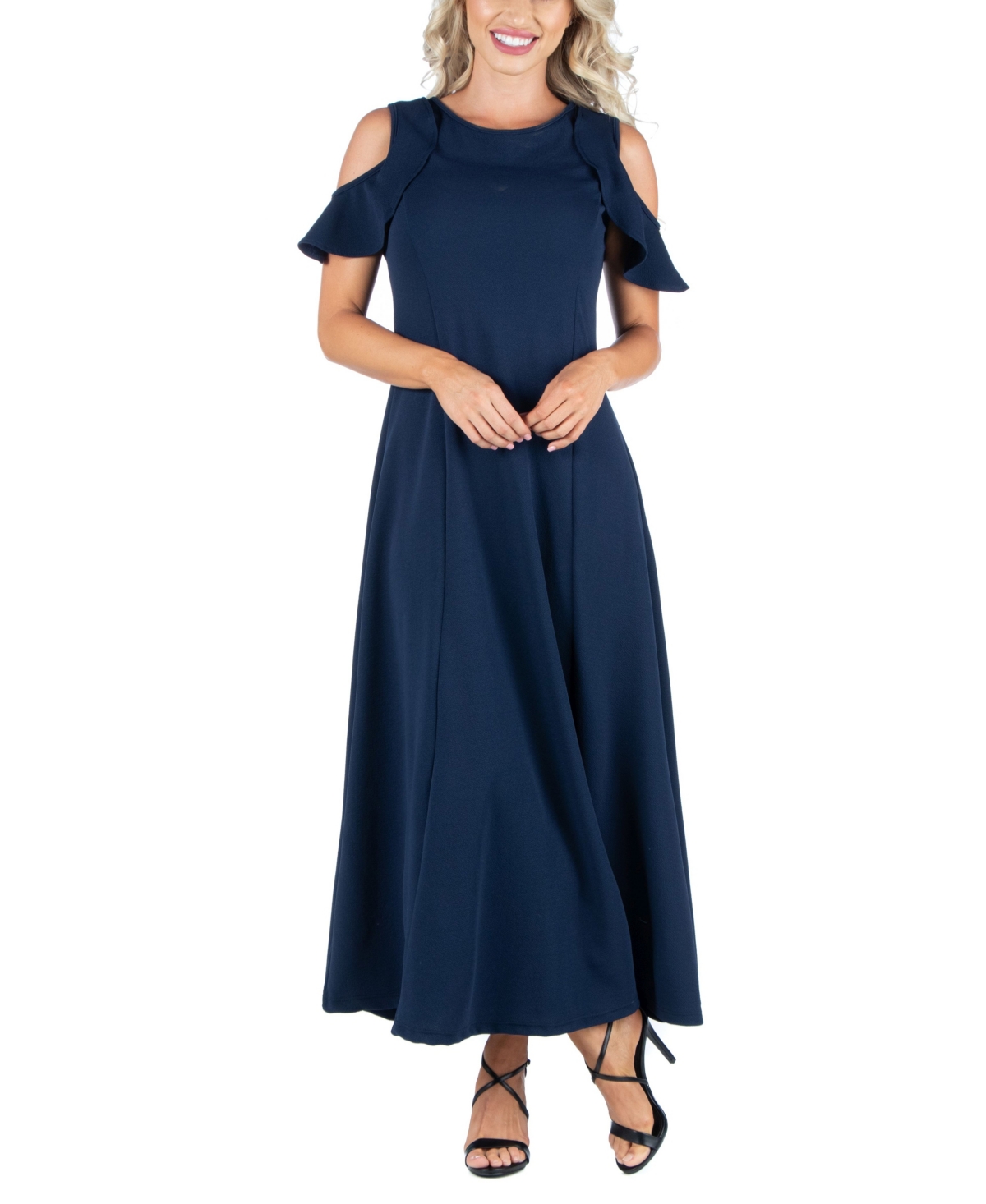 Women's Ruffle Cold Shoulder A-Line Maxi Dress - Hunter