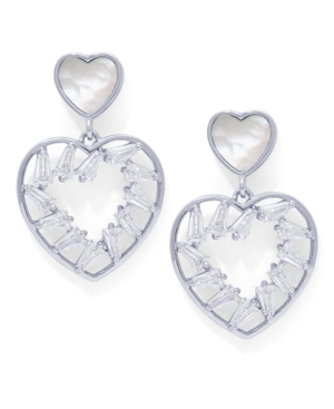 image of Cubic Zirconia Heart Drop Earrings in Fine Silver Plate