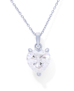 image of Cubic Zirconia Solitaire Heart Pendant in Fine Silver Plate