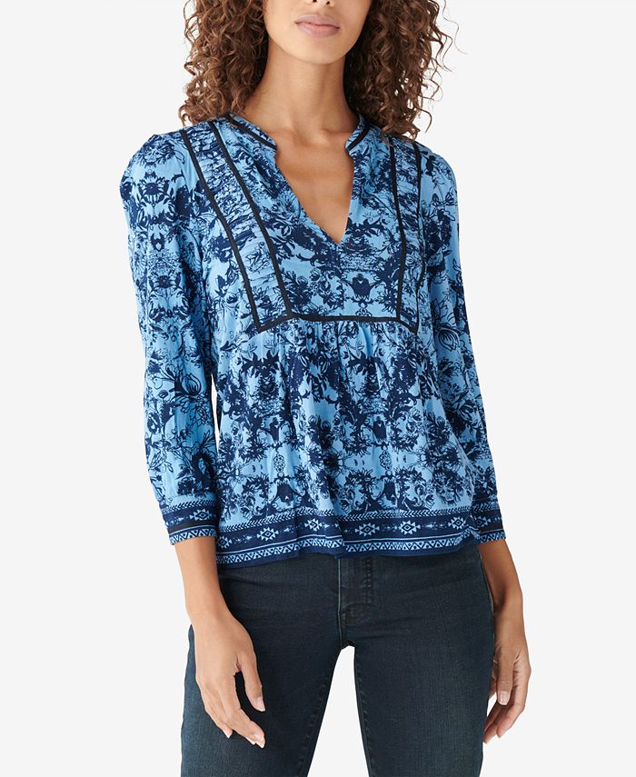 Lucky Brand Printed Popover Top & Reviews - Tops - Women - Macy's