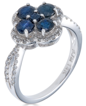 image of Blue Sapphire (1-1/2 ct. t.w.) & White Sapphire (1/4 ct. t.w.) Clover Statement Ring in Sterling Silver
