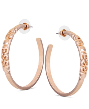 image of Guess Rose Gold-Tone Logo Heart C-Hoop Earrings