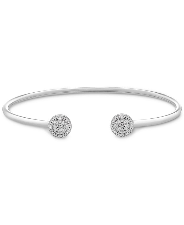 Wrapped - Diamond Circle Flex Cuff Bangle Bracelet (1/8 ct. t.w.) in Sterling Silver
