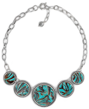 image of Patricia Nash Silver-Tone Rope Edge Leather-Inset Statement Necklace, 18