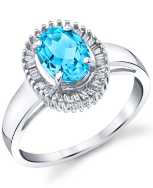 image of Blue Topaz (1-5/8 ct. t.w.) & Diamond (1/6 ct. t.w.) Baguette Halo Statement Ring in 14k White Gold