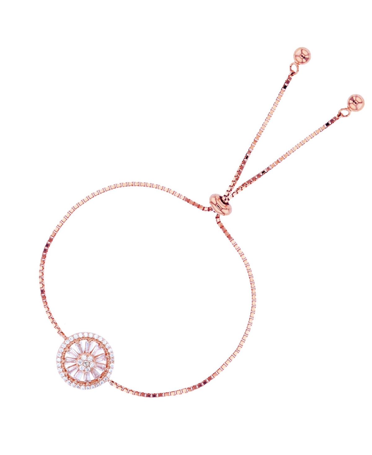 Cubic Zirconia Round and Baguette Wheel Adjustable Bolo Bracelet in Sterling Silver (Also in 14k Gold Over Silver or 14k Rose Gold Over Silver) - Pink