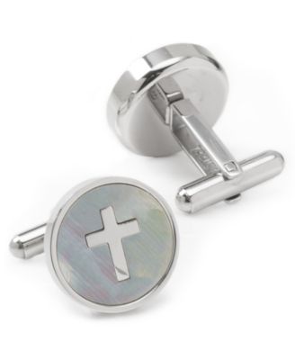 Men's Cross Mother of Pearl Stainless Steel Cufflinks