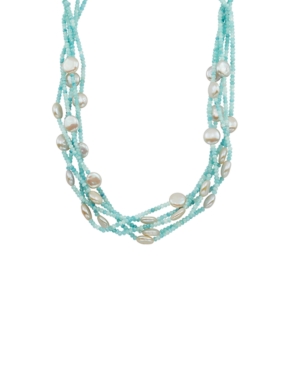 image of Cultured Freshwater Pearl (12-14mm) with Aquamarine Roundels 4 Row 22