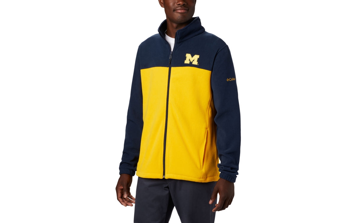 Shop Columbia Michigan Wolverines Men's Flanker Jacket Iii Fleece Full Zip Jacket In Navy,yellow