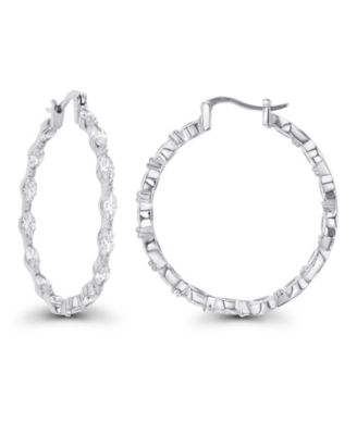 Cubic Zirconia 14K Rose Gold Marquise Cut Hoop Earrings (Also in 14k Gold Over Silver or 14k Rose Gold Over Silver)
