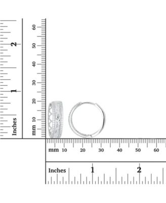 Cubic Zirconia Rhodium Plated Pave Hammered Hoop Earrings