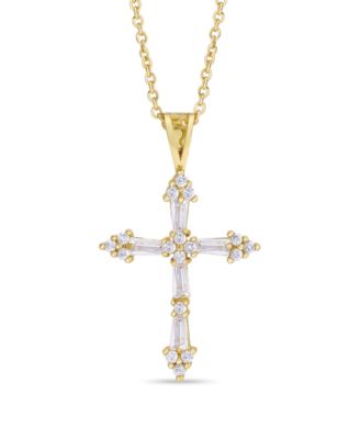 Cubic Zirconia Cross Pendant 18" Necklace in Silver Plate or Gold Plate