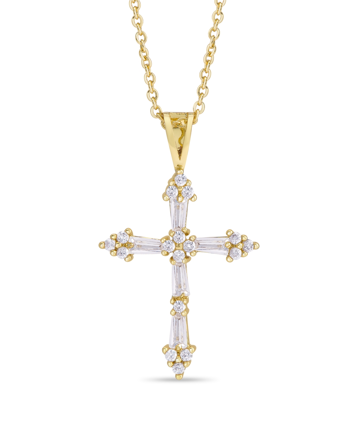 Cubic Zirconia Cross Pendant Necklace in Silver Plate orPlate - Gold