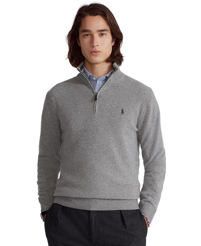Grey Polo Ralph Lauren Long Sleeve Full Zip Pullover in Dark Charcoal Heather for Men Mens Clothing Sweaters and knitwear Zipped sweaters 