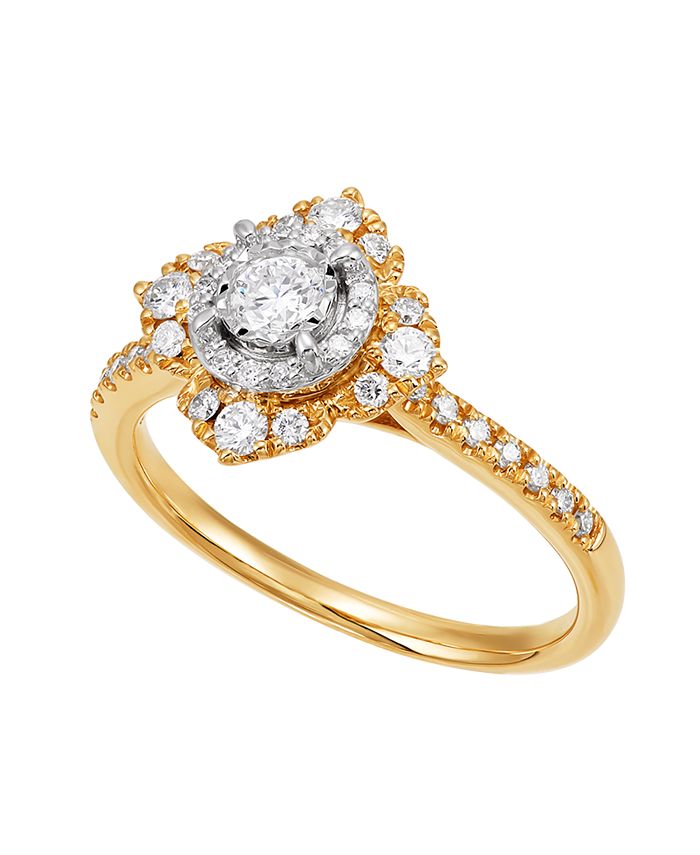 Macy's Diamond Cluster Ring (1/2 ct. t.w.) in 14K Yellow and White Gold ...