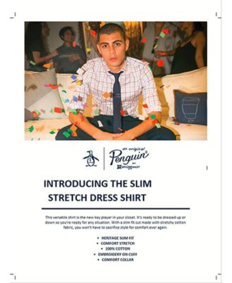 Original Penguin Men's Heritage Slim-Fit Comfort Stretch Navy Blue  Letter-Print Dress Shirt - Macy's