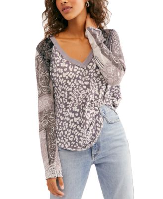 Free People - Friday Night Long-Sleeved Mixed-Print T-Shirt