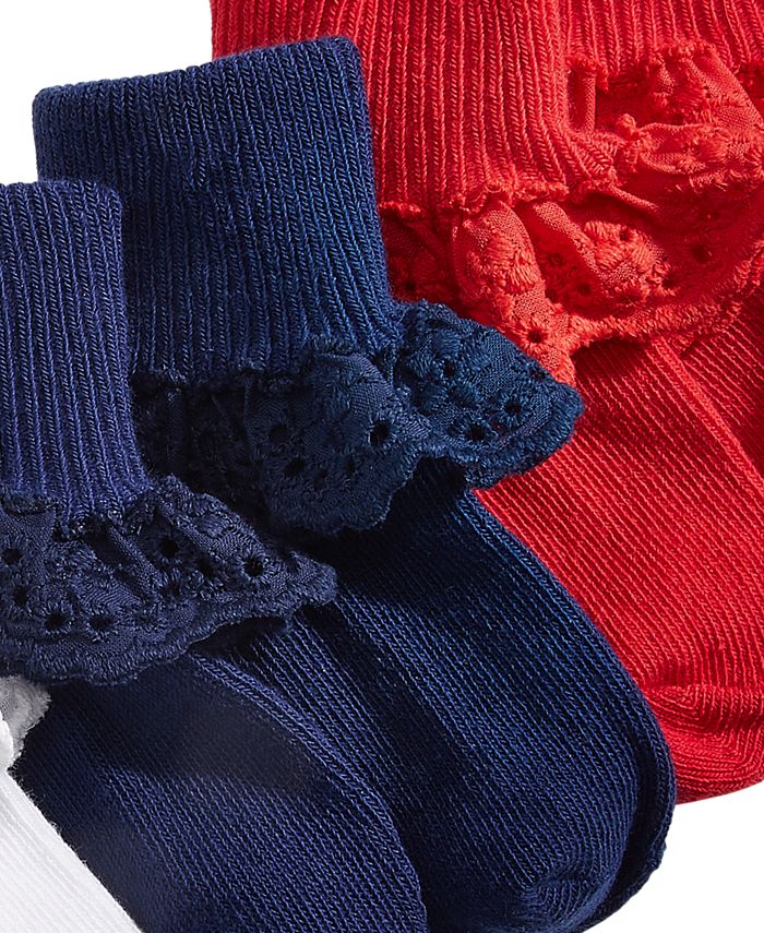 First Impressions Baby Girls 3Pack Eyelet Anklet Socks, Created for
