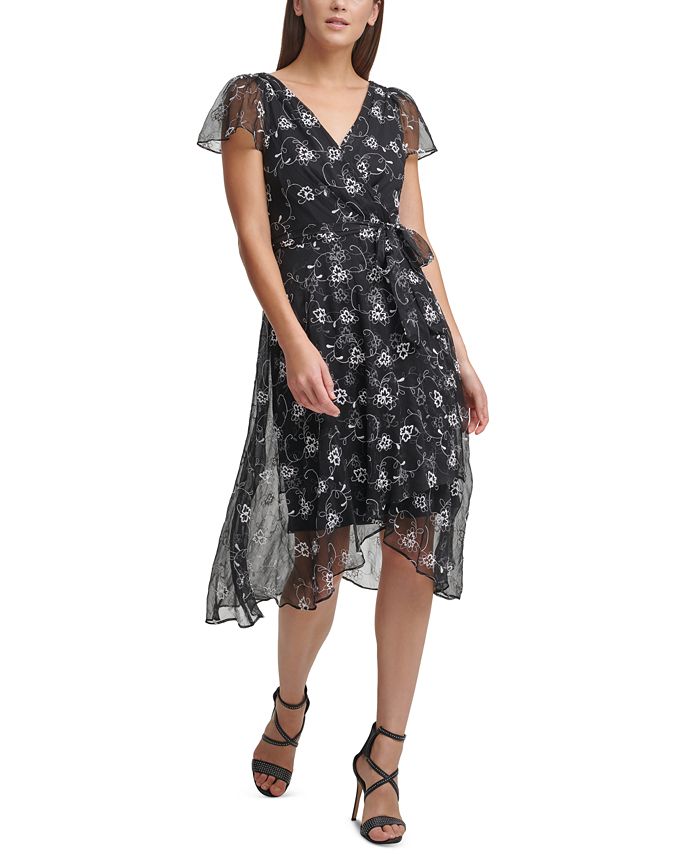 DKNY Printed Flutter-Sleeve Wrap Dress - Macy's