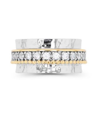 Cubic Zirconia Two Tone Hammered Band Ring in Sterling Silver - Macy's