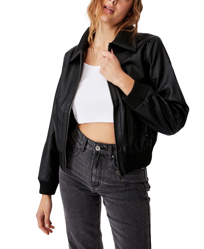 COTTON ON Women's Vegan Faux Leather Bomber Jacket - Macy's