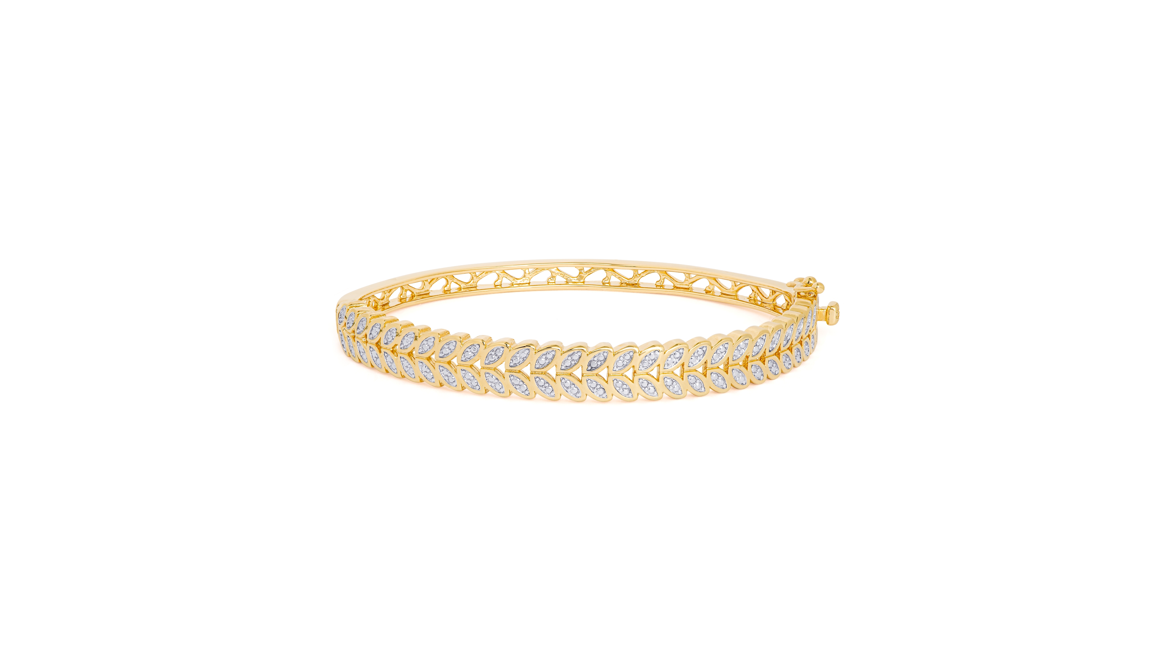 Diamond Accent Leaf Bangle in Gold-Plate