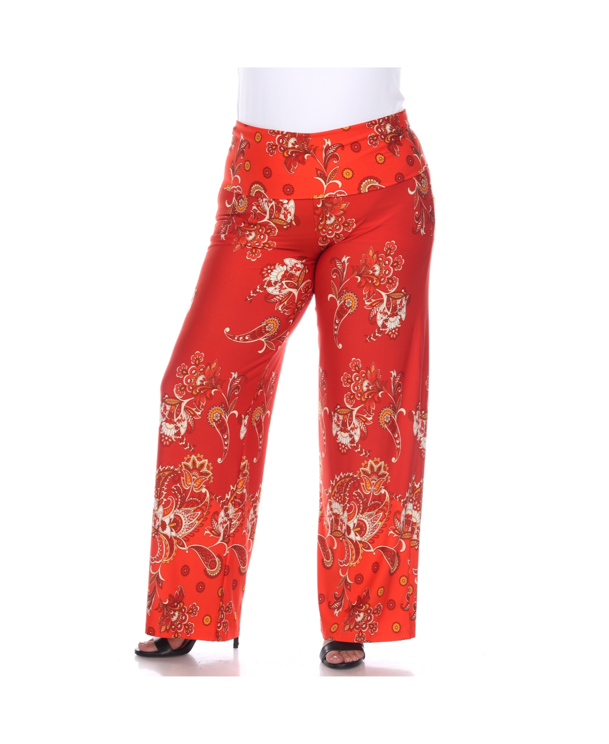 Plus Size Floral Paisley Printed Palazzo Pants - Red
