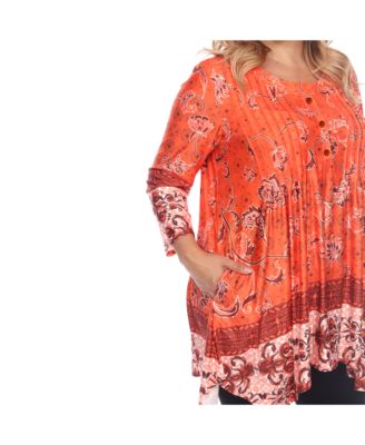 Women's Plus Size Victorian Print Tunic Top with Pockets