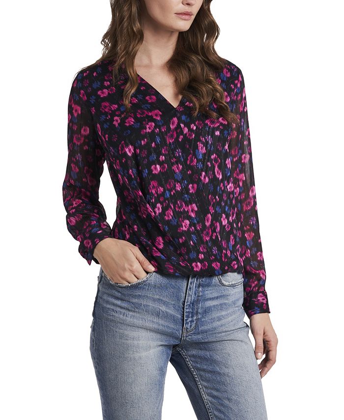 Vince Camuto Women's Long Sleeve Twilight Floral Wrap Front Blouse - Macy's