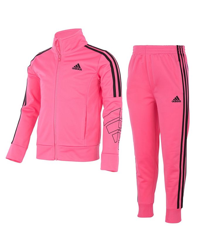 adidas Little Girls Zip Front Tricot Jacket and Jogger Pants Set - Macy's