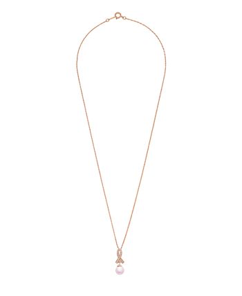 Macy's - Cultured Freshwater Pearl (7mm) and Diamond Accent Pendant Necklace in 14k Rose Gold