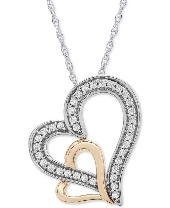 Macy's Diamond Double Heart 18" Pendant Necklace (1/4 ct. t.w.) in 10k Gold & White Gold Macy's