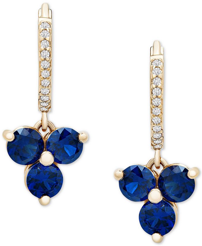 Macy's Sapphire (7/8 ct. t.w.) & Diamond (1/20 ct. t.w.) Clover Dangle ...