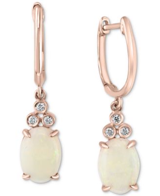 EFFY Collection - Opal (1-1/2 ct. t.w.) & Diamond (1/20 ct. t.w.) Dangle Hoop Drop Earrings in 14k Rose Gold