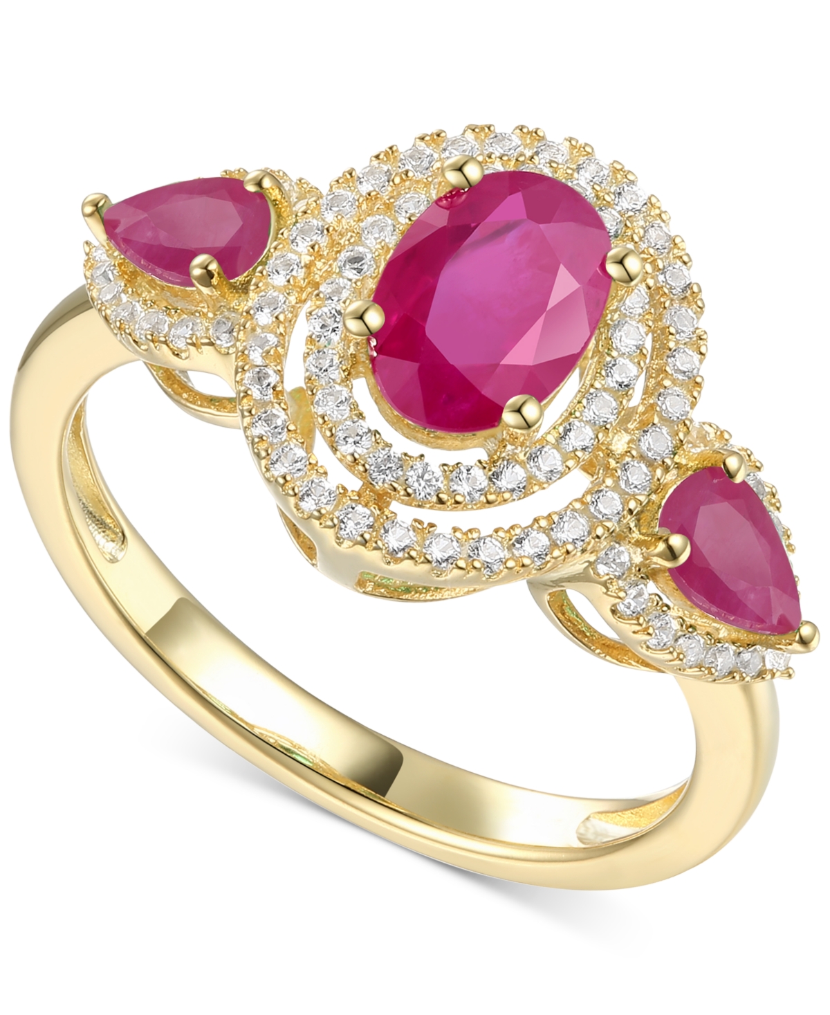Sapphire (1-1/2 ct. t.w.) & Diamond (1/3 ct. t.w.) Statement Ring in 14k Gold (Also in Ruby) - Ruby